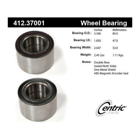 Centric Premium Double Row Wheel Bearing, Parts 412.37001